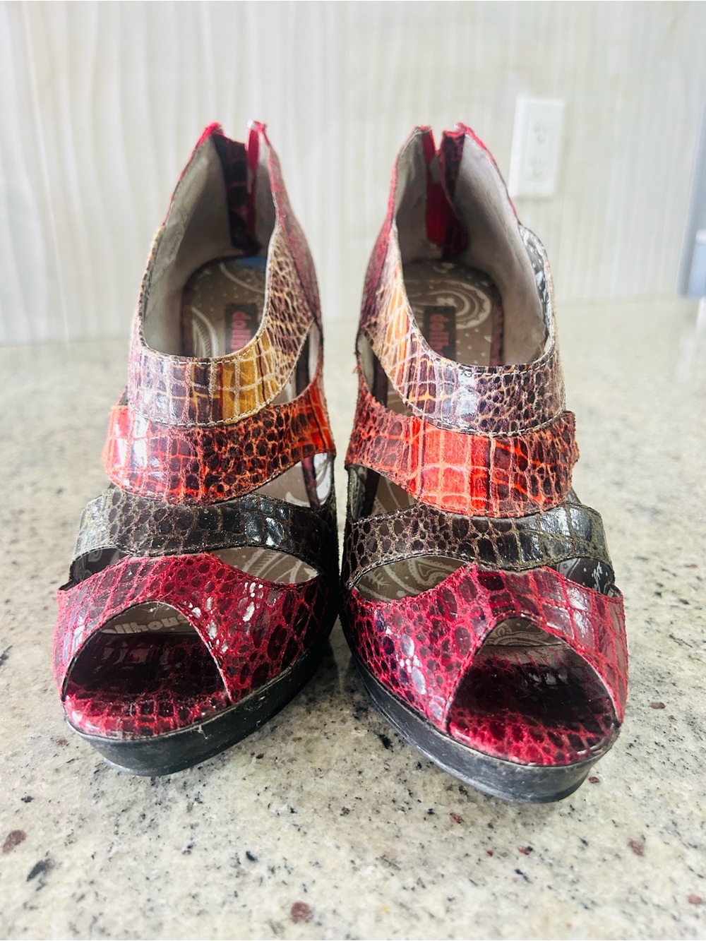 Multicolor Croc-Embossed Strappy Wedge Heels - Women